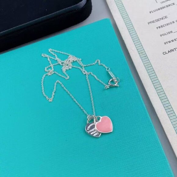 TIFFANY & Co. Return to Mini Double Pink Heart Enamel Pendant Necklace - Picture 6 of 7